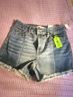 SO Women's Light Blue Frayed Hem Denim Shorts